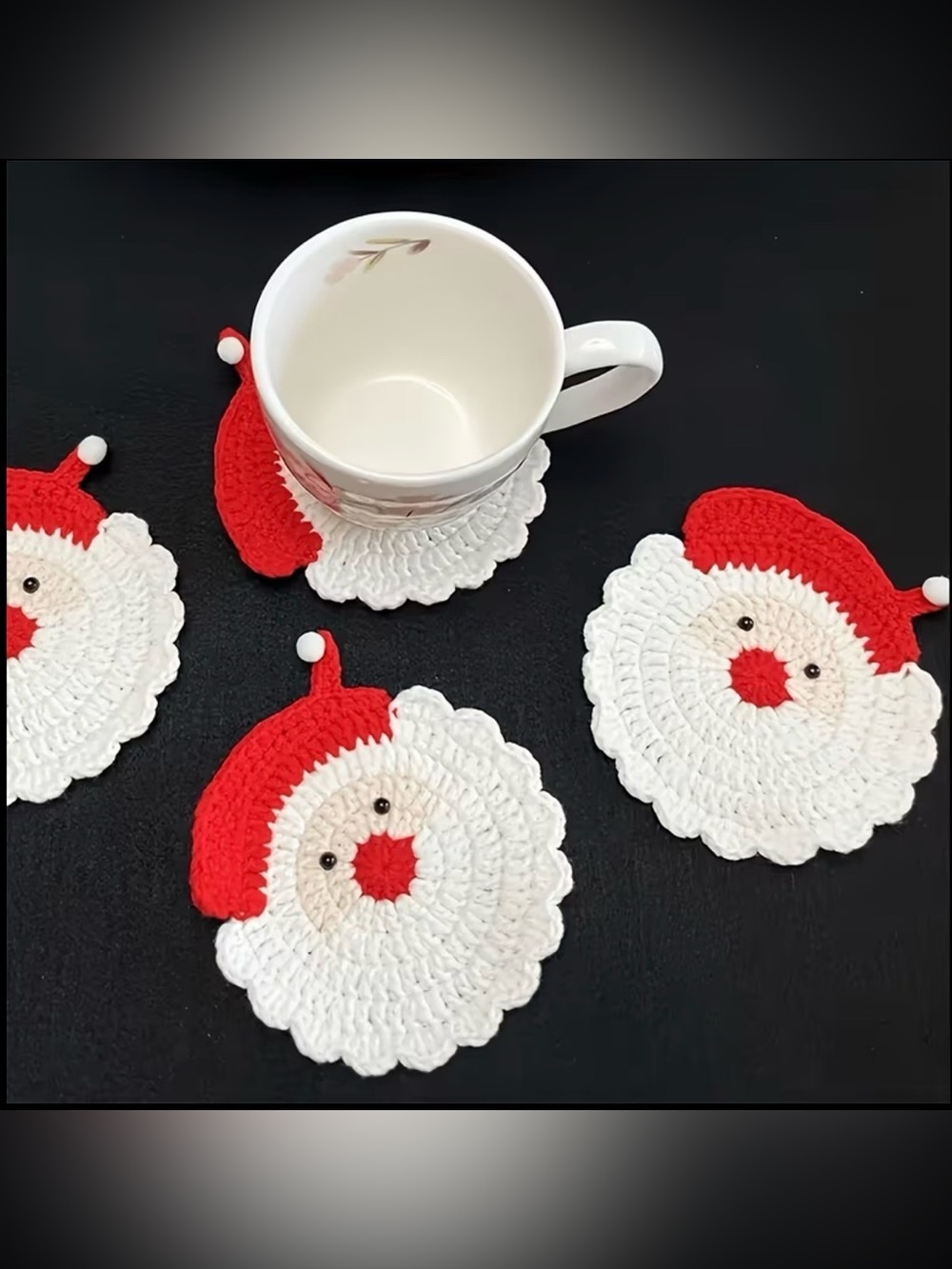 Santa Claus Crochet Handcrafted Coasters Set of 2 NIP